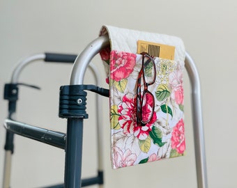 Mother’s Day gift idea for mom, mini walker bag, pink floral walker bag, stylish small walker tote, gift for seniors, floral rollator bag