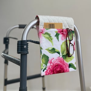 small pink floral walker bag, stylish small walker tote, Mother’s Day gift for mom, floral rollator bag