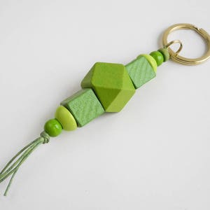 Beaded Lanyard made from green wood beads Hex Keychain Wood Bead Key Fob Geometric Purse Charm Cute Hexagonal Keyring, Bag Accessory image 2