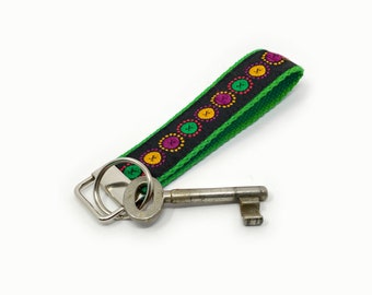 Wristlet Keychain | Gift for Kid | Retro Key Fob Lanyard | Housewarming Present | Green KeyFob Wristlet | Handmade Gift for Her | Car Key