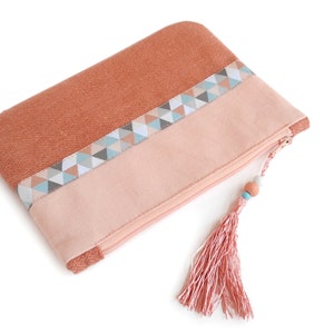 Bolso pequeño de tela con estampado geométrico | Bolsa con cremallera de lino y algodón | Regalos para Pascua o el Día de la Madre