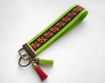 Wristlet Keychain with Tassel | Green Fabric Key Fob | Easter Gift Idea | Mothers Day Present | New Home or Housewarming Gift Idea