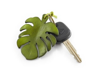 Monstera Leaf Key Fob | Plant Themed Gift Idea | Tropical Leaves | Leather Keychain | Green Keyring | Floral Lanyard | New Home Present