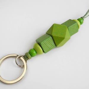 Beaded Lanyard made from green wood beads Hex Keychain Wood Bead Key Fob Geometric Purse Charm Cute Hexagonal Keyring, Bag Accessory image 3