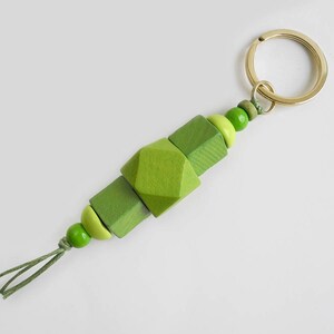 Beaded Lanyard made from green wood beads Hex Keychain Wood Bead Key Fob Geometric Purse Charm Cute Hexagonal Keyring, Bag Accessory image 5