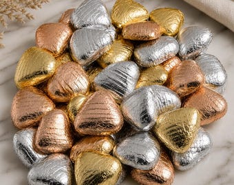 Heart Foil Chocolates For Wedding Favours Foil Wrapped Chocolate Hearts Gold Foil Heart Chocolates For Weddings Chocolates For Party Favours