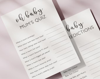 Baby Shower Game, Quiz card, Mum quiz, Baby predictions, baby shower game pack baby true or false, gender reveal, printed game