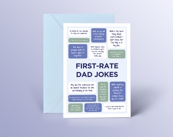 First-rate Dad Jokes Greeting Card with Envelope, Happy Birthday Dad, For Dad, Daddy Card, Grandad, Son, Fathers Day, Emergency dad jokes