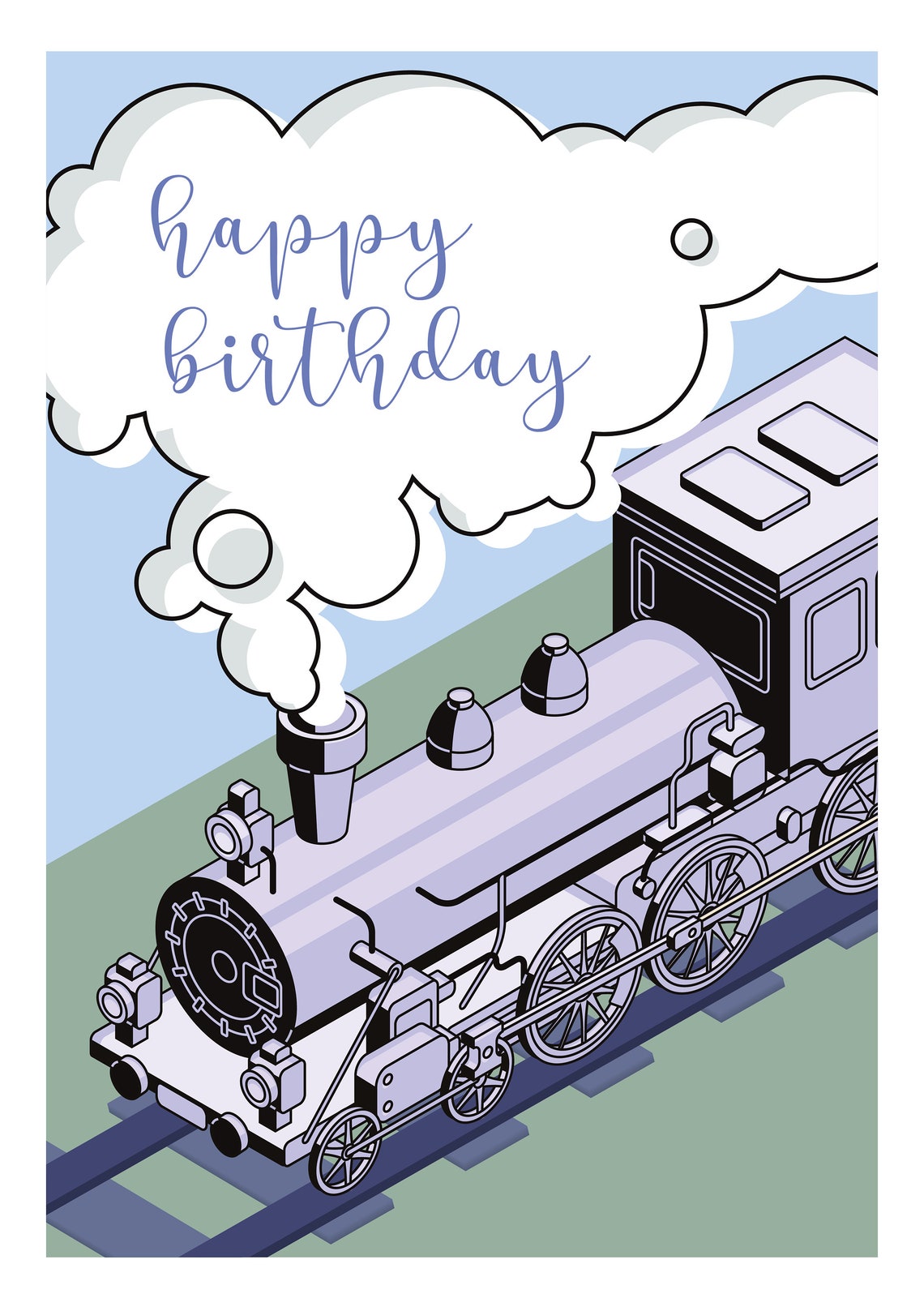 Steam Train Happy Birthday Greeting Card With Envelope Dad Etsy