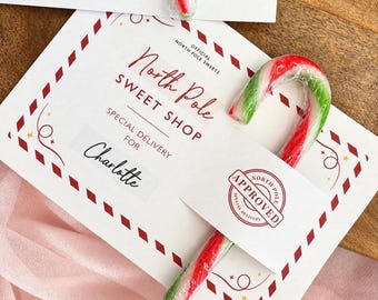 Christmas Eve Box Filler, Personalised Candy Cane Gift for Kids, North Pole Sweet Shop Christmas Treat, Stocking Filler