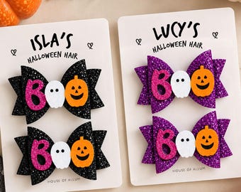 Halloween Hair Clips for Girls Glitter Hair Bows Boo Hair Clips Kids Halloween Accessories Trick or Treat Gift Small Halloween Gift