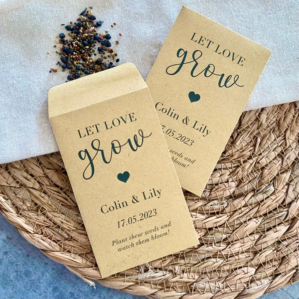 Let love grow seed wedding favours, wild flower table decorations, flower favours party, Wedding reception, personalised handmade favours