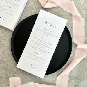 Individuelle minimalistische Menükarte für die Hochzeit, Einfaches Menü, Einfaches Briefpapier, typografisches Menü, handgeschriebenes Menü, personalisiertes Menü, Monogramm