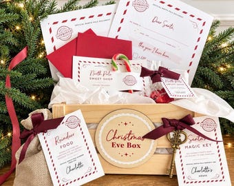 Personalised Christmas Eve Box, Filled Wooden Christmas Eve Crate, Santa Letter, Magic Key, Reindeer Food & Treats, Christmas Gift for Kids