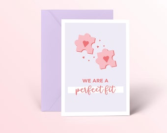 Perfect fit Card with Envelope, Valentine card, Valentines, Anniversary, funny valentines, funny anniversary, puzzle pieces