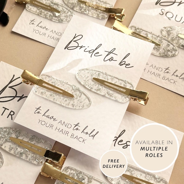 Pinzas plateadas para el pelo de despedida de soltera, regalos y recuerdos para despedidas de soltera, accesorios para la tribu de la novia y el escuadrón de la novia, rellenos personalizados para bolsas de despedida de soltera