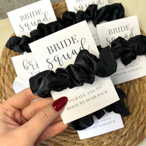 Hen do scrunchie favours, hen do party bags, hair tie favours, personalised favours, hen party gifts, bride tribe, bride squad, Black