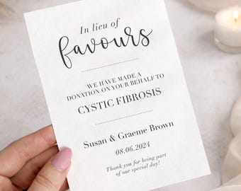 Charity Wedding Favour Cards Donation Wedding Favour Cards Favours in Lieu Wedding Cards Charity Donation Favour Signs Wedding Charity Cards