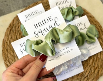 Hen do scrunchie favours, hen do party bags, hair tie favours, personalised favours, hen party gifts, bride tribe, bride squad, Sage green