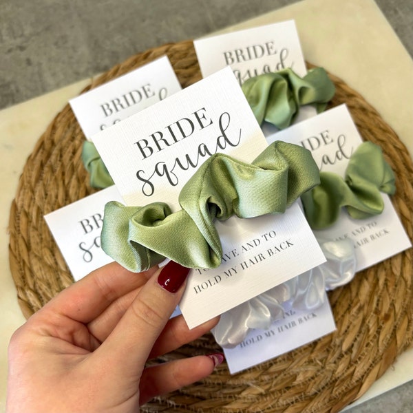 Hen do scrunchie favours, hen do party bags, hair tie favours, personalised favours, hen party gifts, bride tribe, bride squad, Sage green