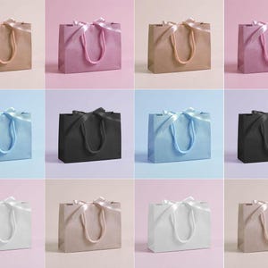 Personalised hen party gift bags with custom tags and ribbons, perfect for adding a special touch to hen do favours. Made from 100% recycled paper with reinforced bases and soft rope handles, these elegant bags can be customised with names, dates, or messages. Ideal for presenting gifts or party favours in style.