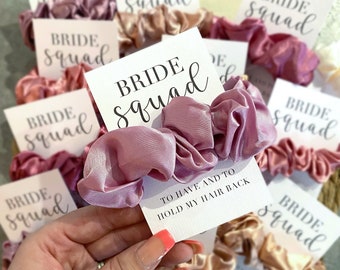 Hen do scrunchie favours, hen do party bags, hair tie favours, personalised favours, hen party gifts, bride tribe, bride squad, Pink, Purple