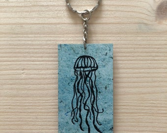 Jellyfish wooden keyring.