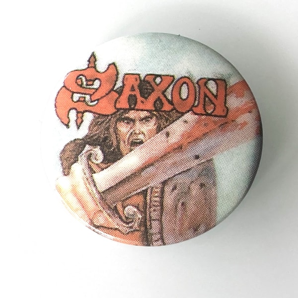 SAXON First Album Small Vintage 1" Button Style Pin Badge - Made In The UK In The 1980's - Heavy Metal Band N.W.O.B.H.M
