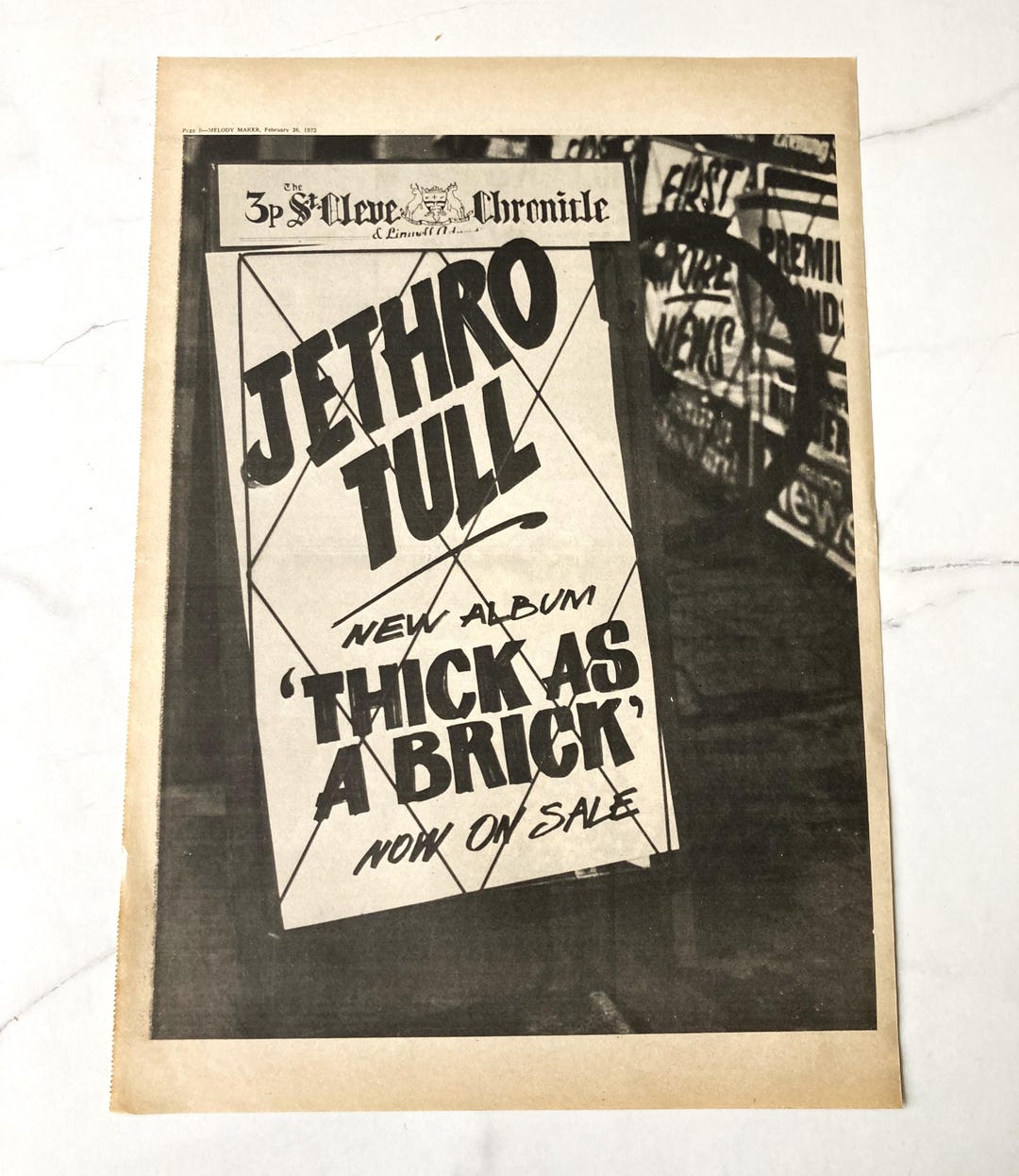 Jethro Tull Thick as A Brick 1972 Original Single Page Magazine Advert ...