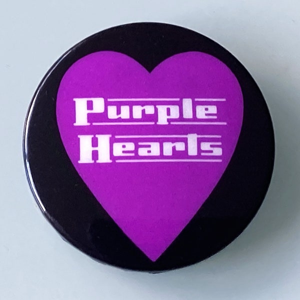 Purple Hearts Small Vintage Metal Button Badge From The 1980's Pop Music Memorabilia Mod Revival