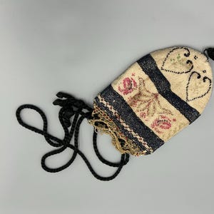 Vintage Beaded Reticule Purse: 1920s Floral Evening Bag, Tiny Glass Seed Beads