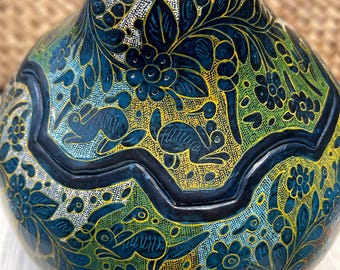 Talavera Style Painted Gourds Set of 4 with Lids: Mexican Folk Art Decor