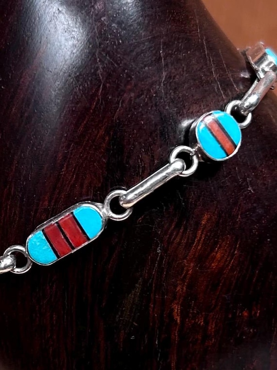 Vintage Zuni Turquoise Bracelet; Sterling Silver Vintage Native American Jewelry; December Birthstone Jewelry; Zuni Art