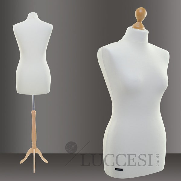 Tailor's dummy | LUCCESI | Torso (female) size XS-XXL | Cover cream-white or black | Base beech | Mannequin design #7