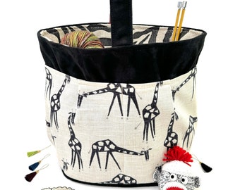 Atenti Grand Caddy Girafe Noir & Blanc Imprimé 8Pockets Crochet Caddy Fil à Tricoter Caddy Tricot Projet Sac Crafter's Caddy