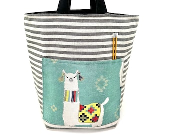 Atenti Hope Basket MamaLLama Yarn Basket w/ 2 outer pockets Large Yarn Bag Bucket Bag Fabric Knitting Project Bag Yarn Caddy Needle Arts Bag