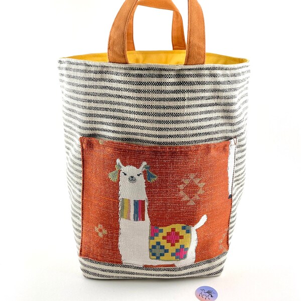 Atenti Hope Basket MamaLLama Flame Yarn Basket w/ 2 outer pockets Large Yarn Bag Bucket Bag Knitting Project Bag Yarn Caddy Needle Arts Bag