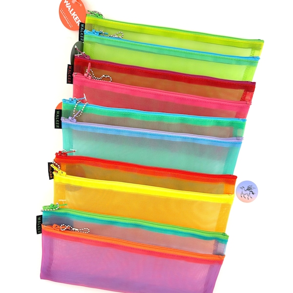 Walker Mesh Double Zipper Notions See Through Bag 4" X 9", Color Variety USA Made