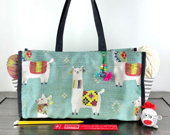 Atenti MamaLlama Maxi Tote Knitting Project Bag LLama Yarn Caddy LLama Jacquard Knitting Tote Large Yarn Caddy