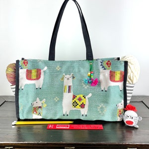 Atenti MamaLlama Maxi Tote Knitting Project Bag LLama Yarn Caddy LLama Jacquard Knitting Tote Large Yarn Caddy