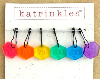 6 Rainbow Acrylic Stitch Markers: Removable Bulb Pins for Knitting Cast-On