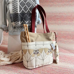 Atenti Flutter Project Tote: Needle Arts Bag , Butterfly Print Craft Carryall USA Handmade