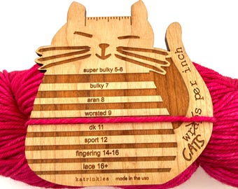 Cat Yarn Guage Katrinkles Cherry Wood WPI Tool: Unique Stocking Stuffers Gift for Knitters and Crocheters
