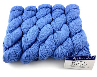 Malabrigo Solidos Rios Uruguay 654 Worsted Weight Solid Blue Merino Yarn Super Wash Wool Solidos Series Merino 210Yds 100gm Priced per Hank