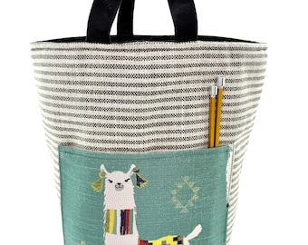 Atenti Hope Basket MamaLLama Yarn Basket w/ 2 outer pockets Large Yarn Bag Bucket Bag Fabric Knitting Project Bag Yarn Caddy Needle Arts Bag
