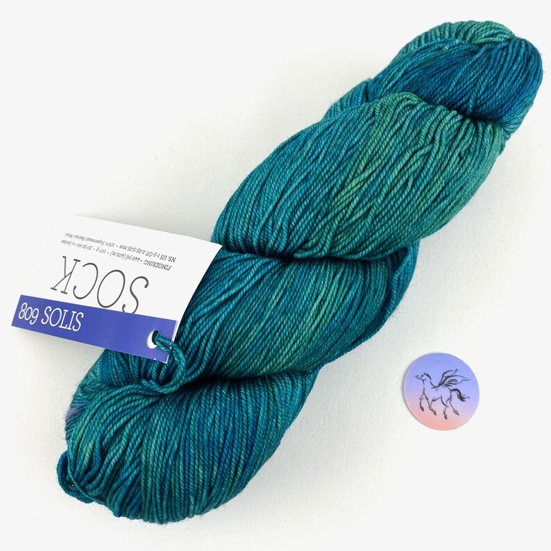 Fingering Wool Blue-Green Sock Yarn Malabrigo Sock Solis 809 Yarn Superwash Merino Wool Blue Jade Kettle Dyed Wool Fingering Weight Yarn