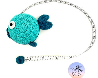Crocheted Blue Fish Tape Measure: Lantern Moon Retractable 60" Sewing Tool
