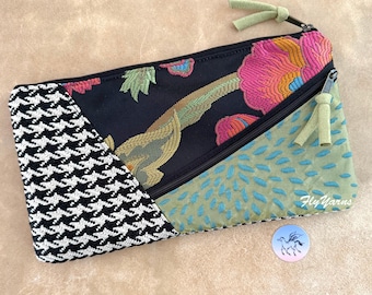 Atenti Patchwork Fabric Double Zip Pouch Crochet Knitting Needle Sewing Notion Case 11x6x1