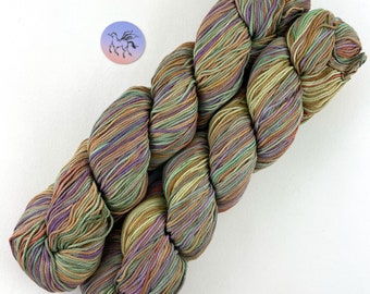 Urth Uneek 1077 Cotton Mercerized Self-Striping Green Tan Lavender DK Hand-Dyed Yarn 275 yds/ 250 M, 3.5oz / 100gr per hank priced per hank