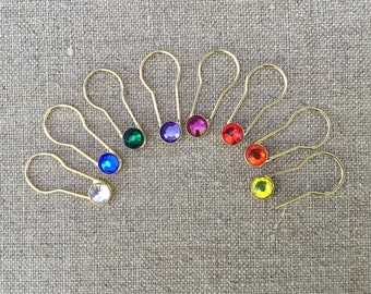 Crystaletts Pins 16 Jeweled Gold Locking Stitch Markers, Gold Coiless Safety Pins Crystal Safety Pins Jeweled Knit Markers Crystalettes Pin